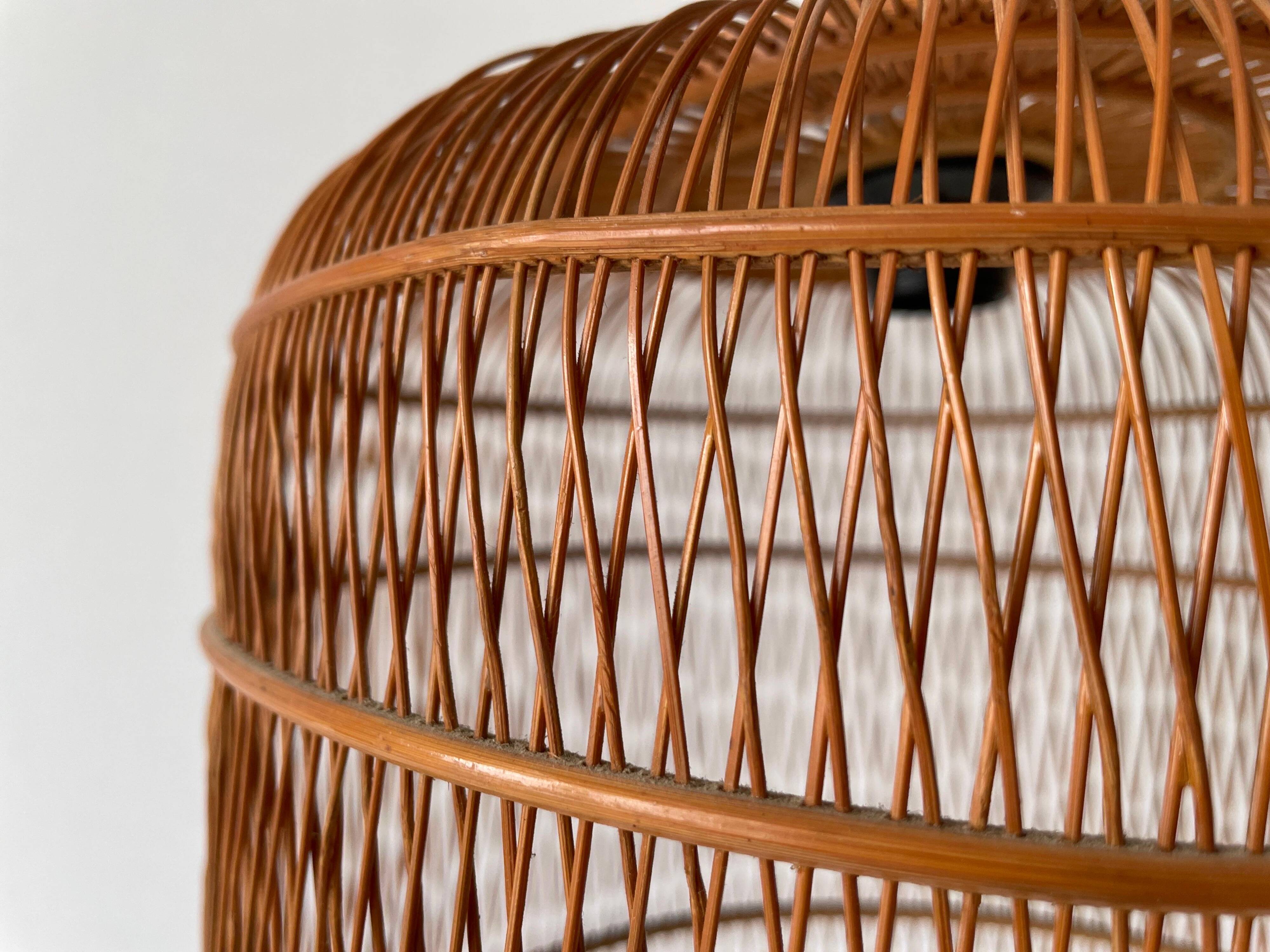 Unique Danish hanging lamp in the shape of a wooden cage, 1960s, Denmark.