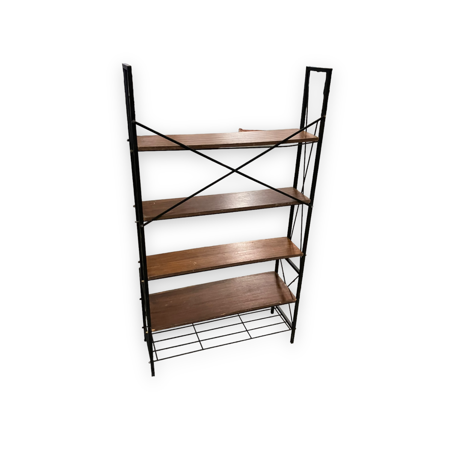 1950s teak and black metal shelf bookcase