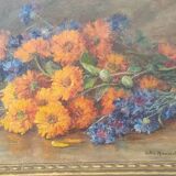 Still life bouquet of flowers, oil on wood by Lillie Honnorat