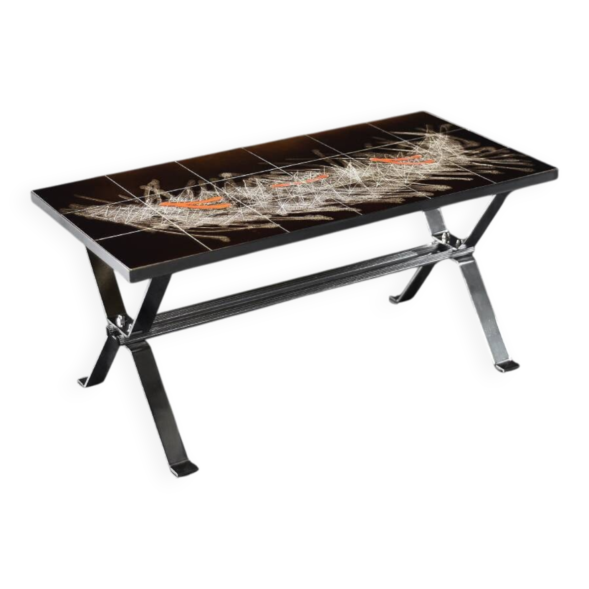 Modernist coffee table in ceramic and metal, 1970.