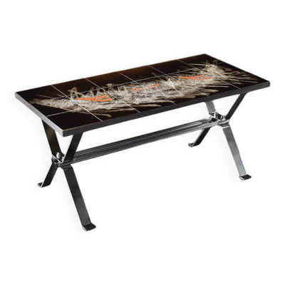 Modernist coffee table in ceramic and metal, 1970.