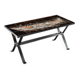 Modernist coffee table in ceramic and metal, 1970.