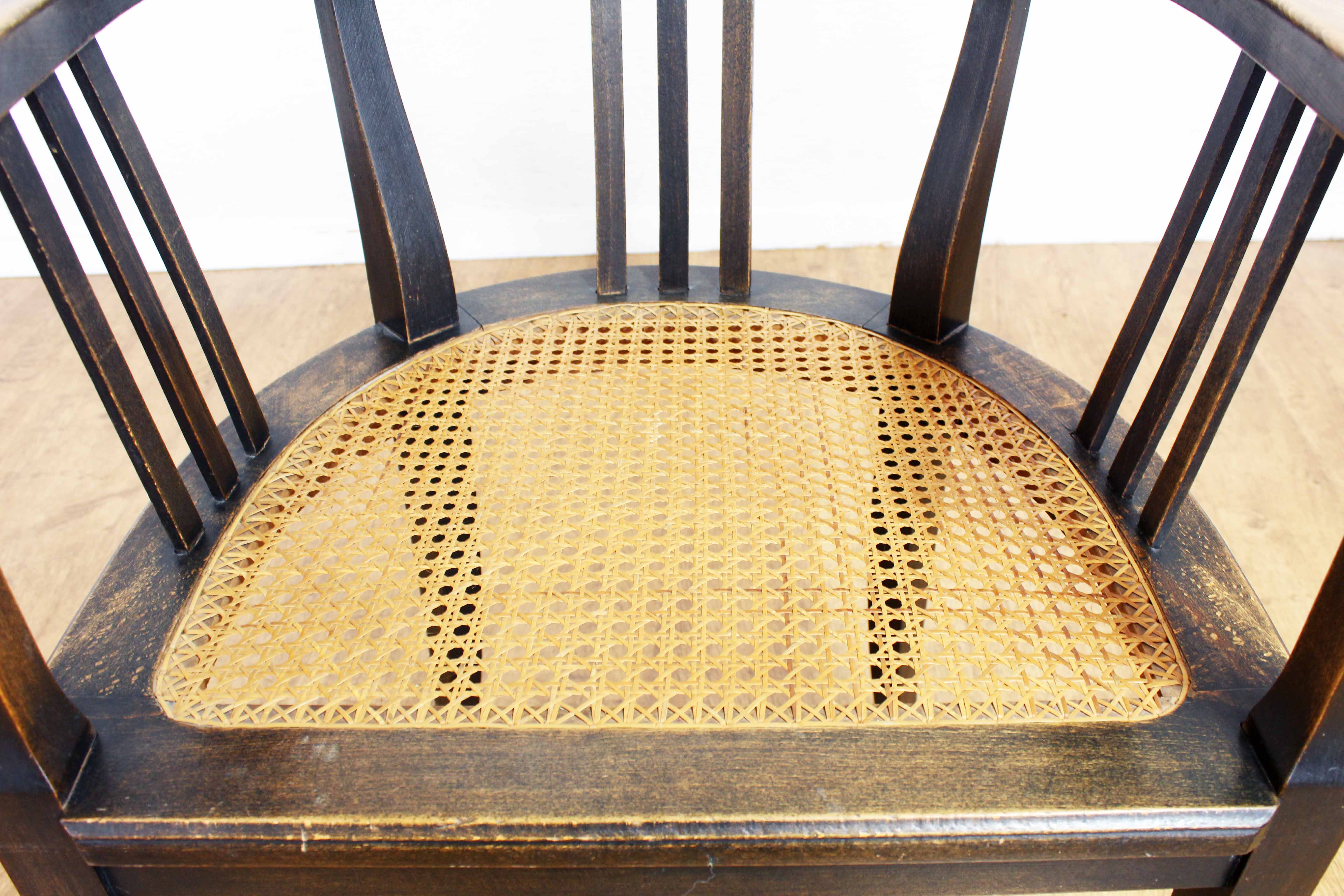 Old chair made of solid wood and caning