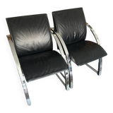 Gisberger chrome leather armchairs circa 1980