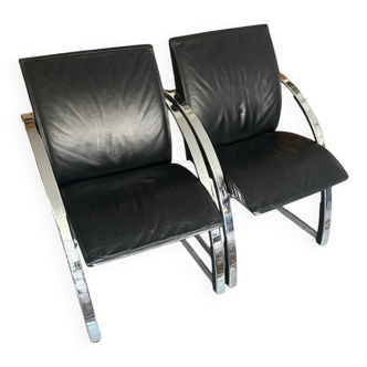 Fauteuils cuir chrome Gisberger circa 1980