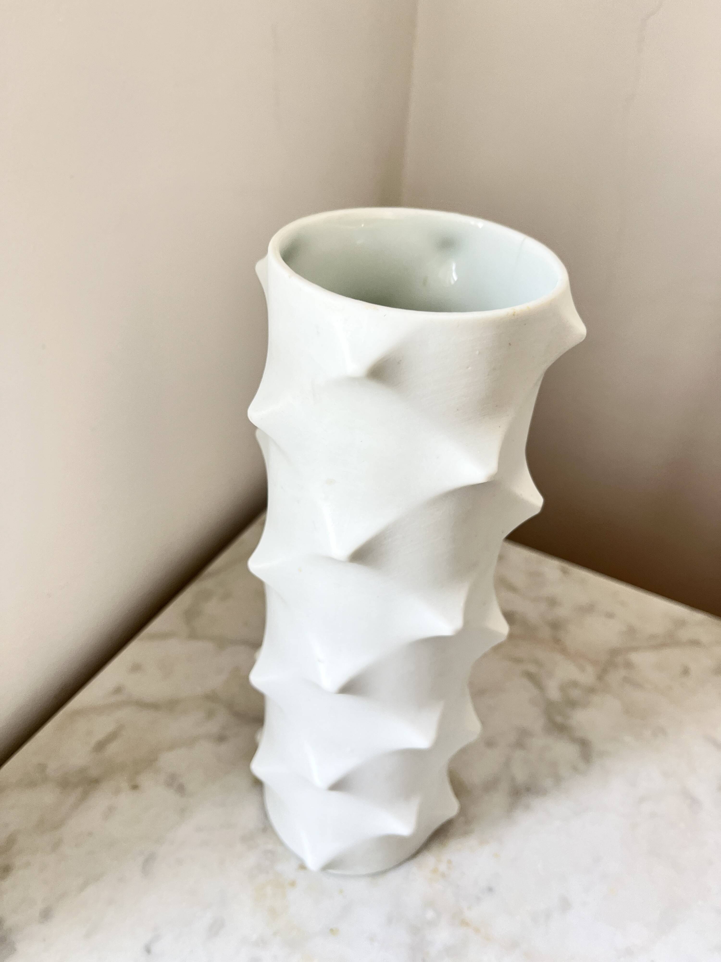 Vintage Bisque Porcelain Op Art Spike 501 Vase by Scherzer, Space Age 1970s