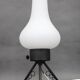 1960s Czech mid-century table lamp with sculptural glass shade and metal tripod