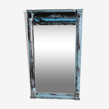 Miroir turquoise art deco ancienne fenêtre vieux teck 91x10x157cm