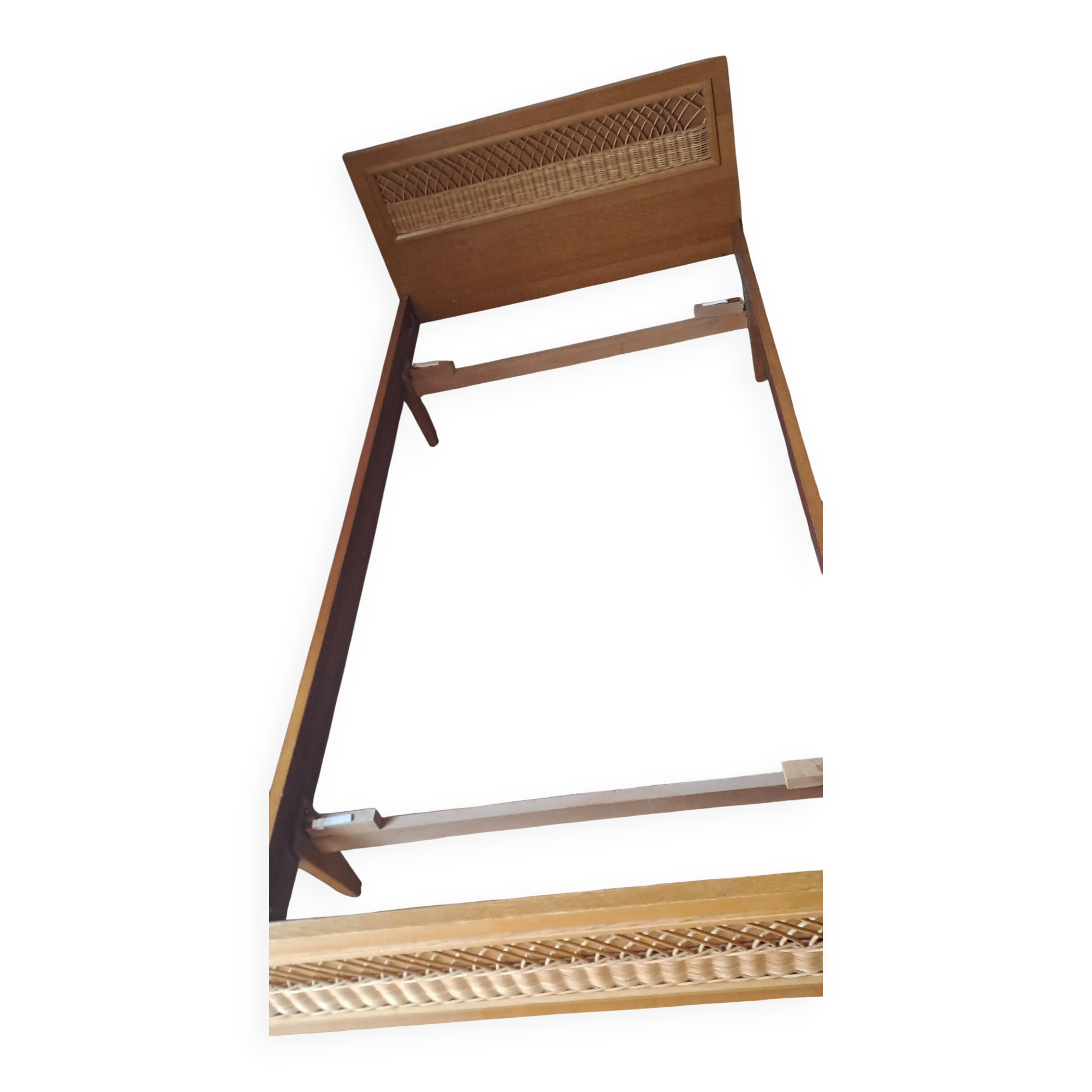 Vintage 1970s single rattan bed in blond wood