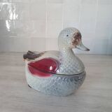 Duck-shaped slipware in the style of Michel Caugant.