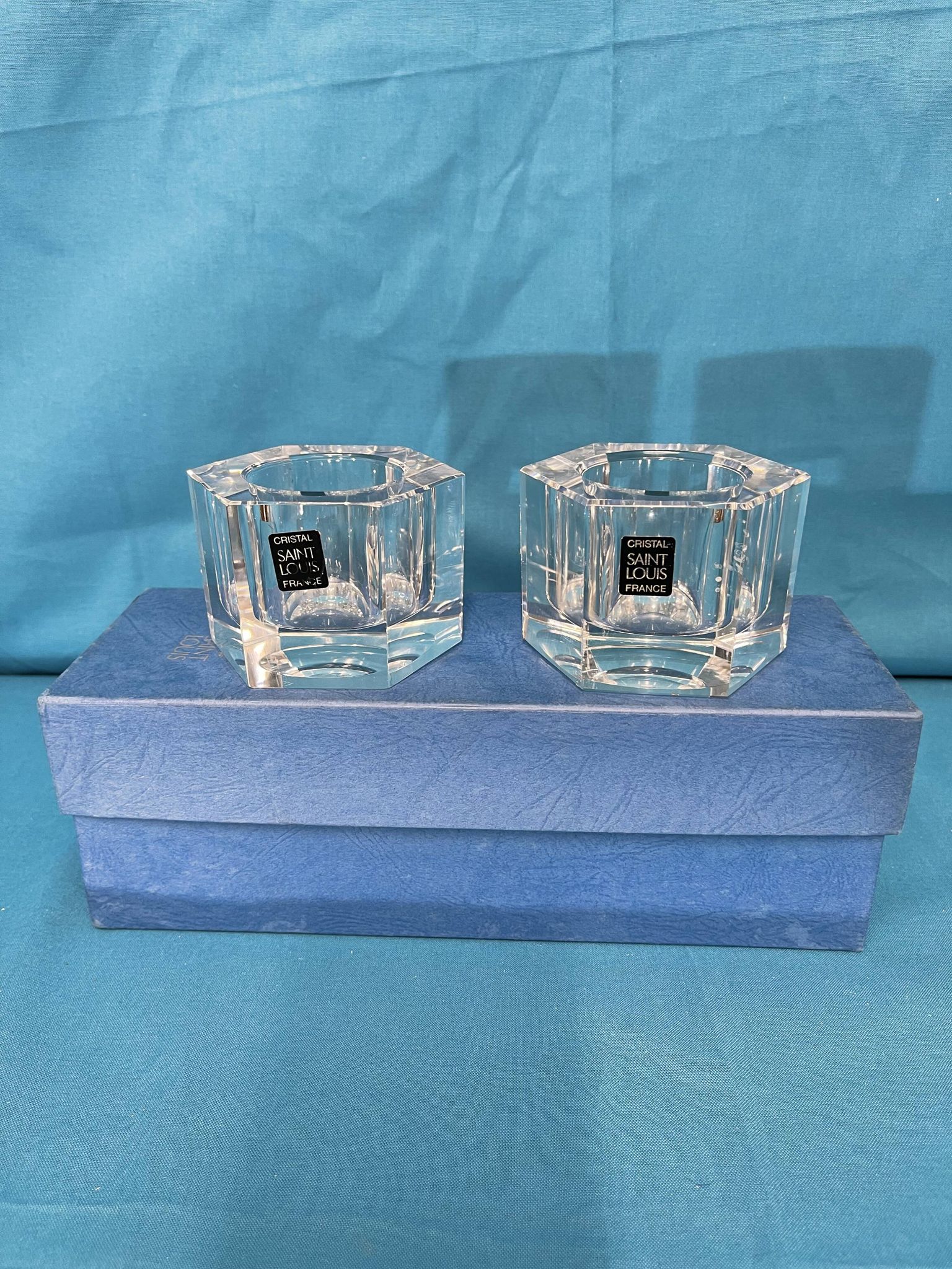 Pair of crystal candle holders saint-louis original box