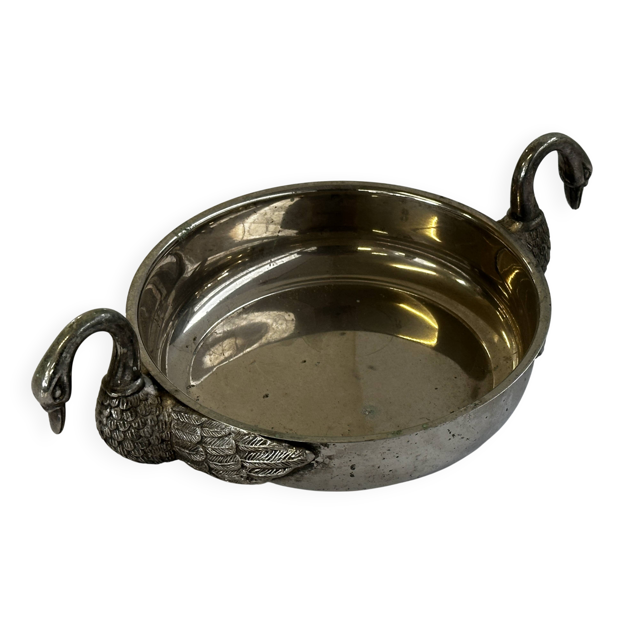 Art Deco silver-plated metal pocket emptier with swan decor