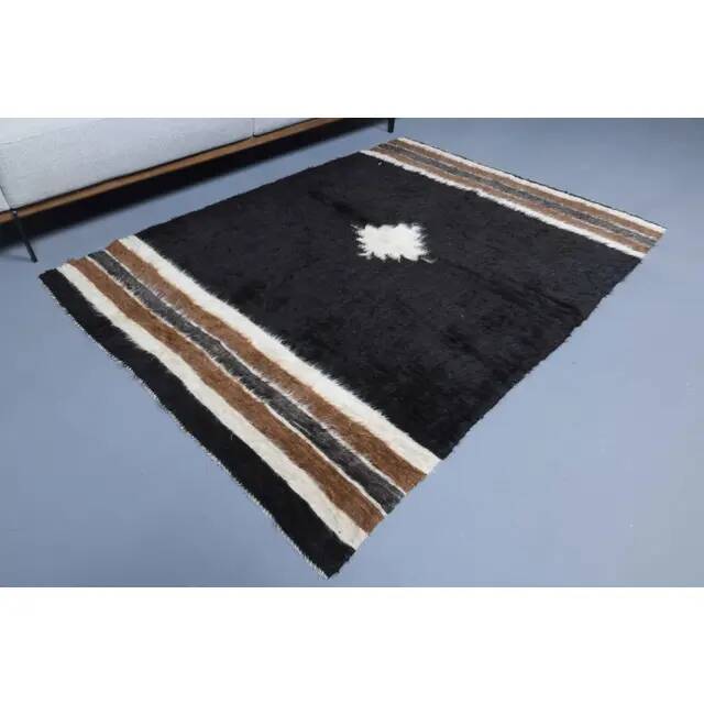 Vintage Turkish Hand-Knotted Wool Cotton Brown Kilim Area Rug 132x180