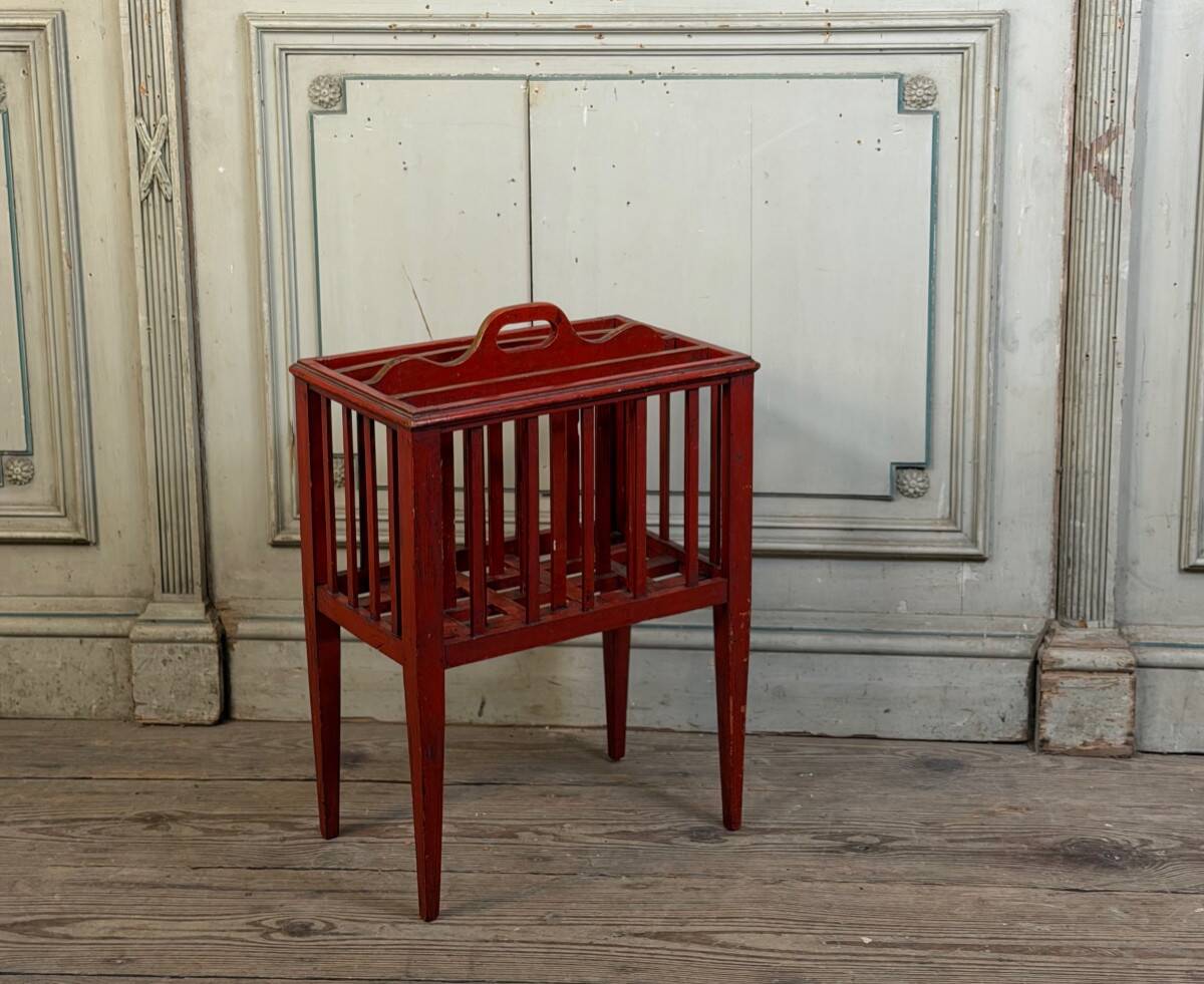 Wooden magazine rack, red patina, England circa 1900