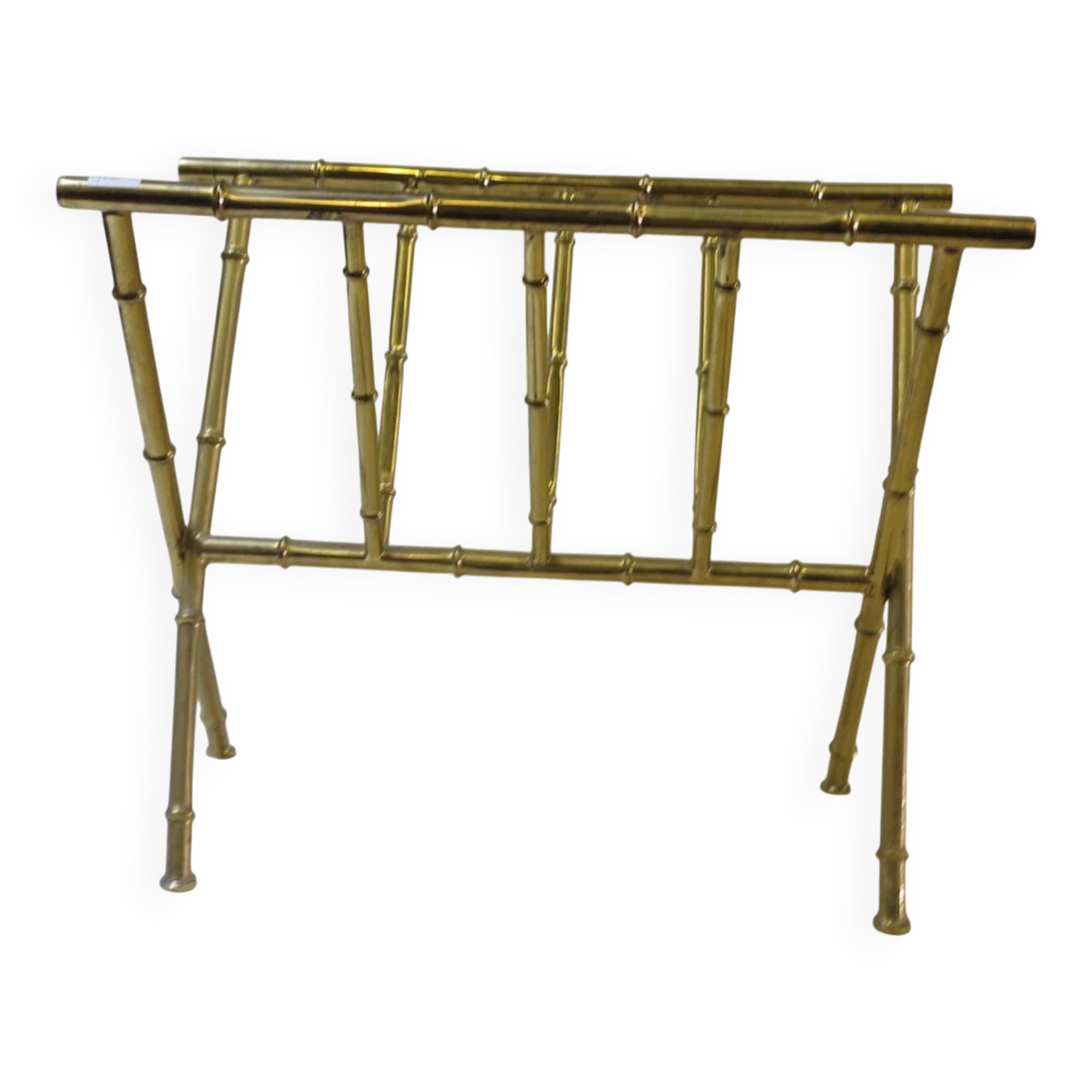 Magazine rack in the style of Jacques Adnet, bamboo model in brass.
