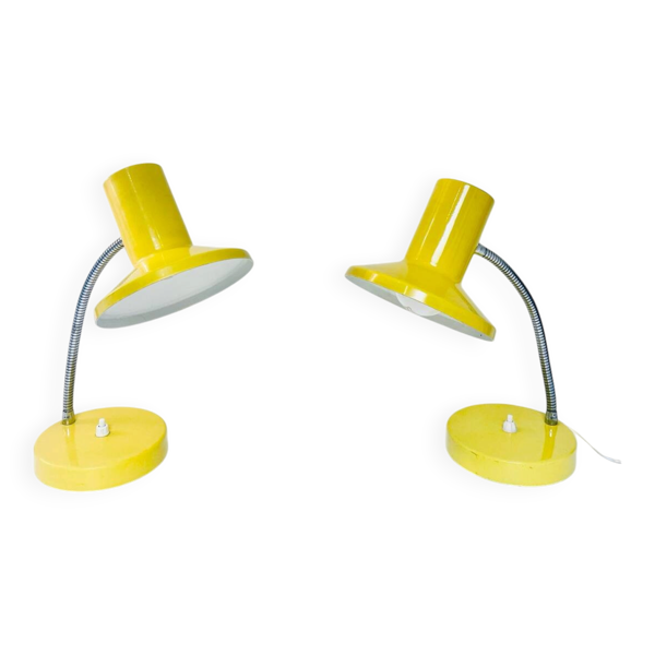 Paire de lampes de bureau vintage jaunes, années 70