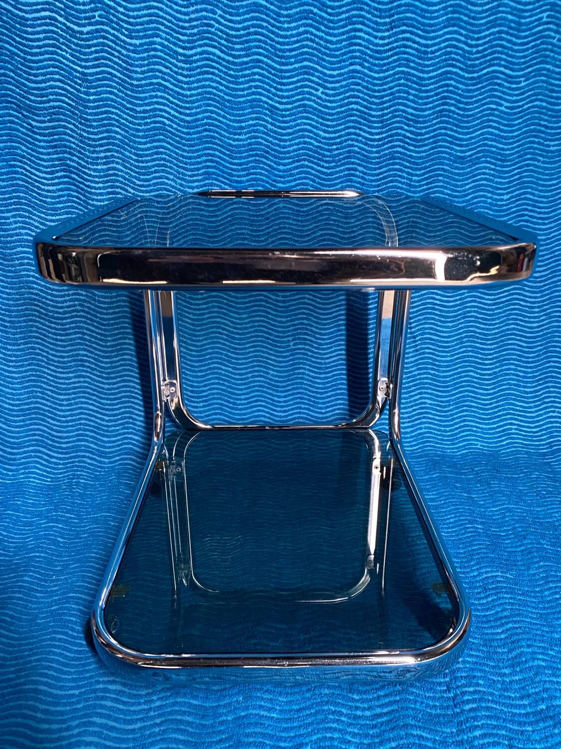 Vintage 1970 rectangular chrome oval profile rolling dessert trolley 2