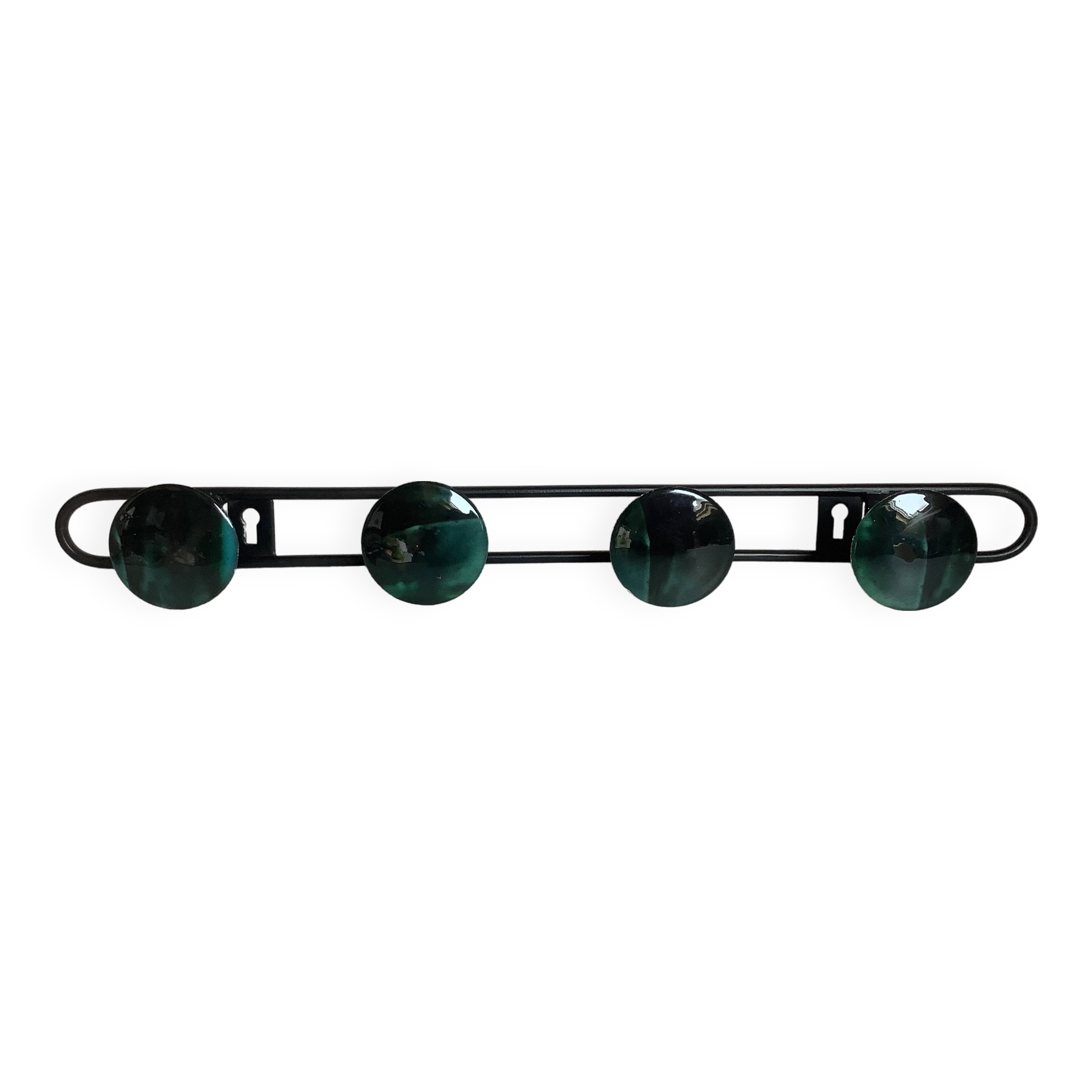 Green black metal coat rack with four hooks