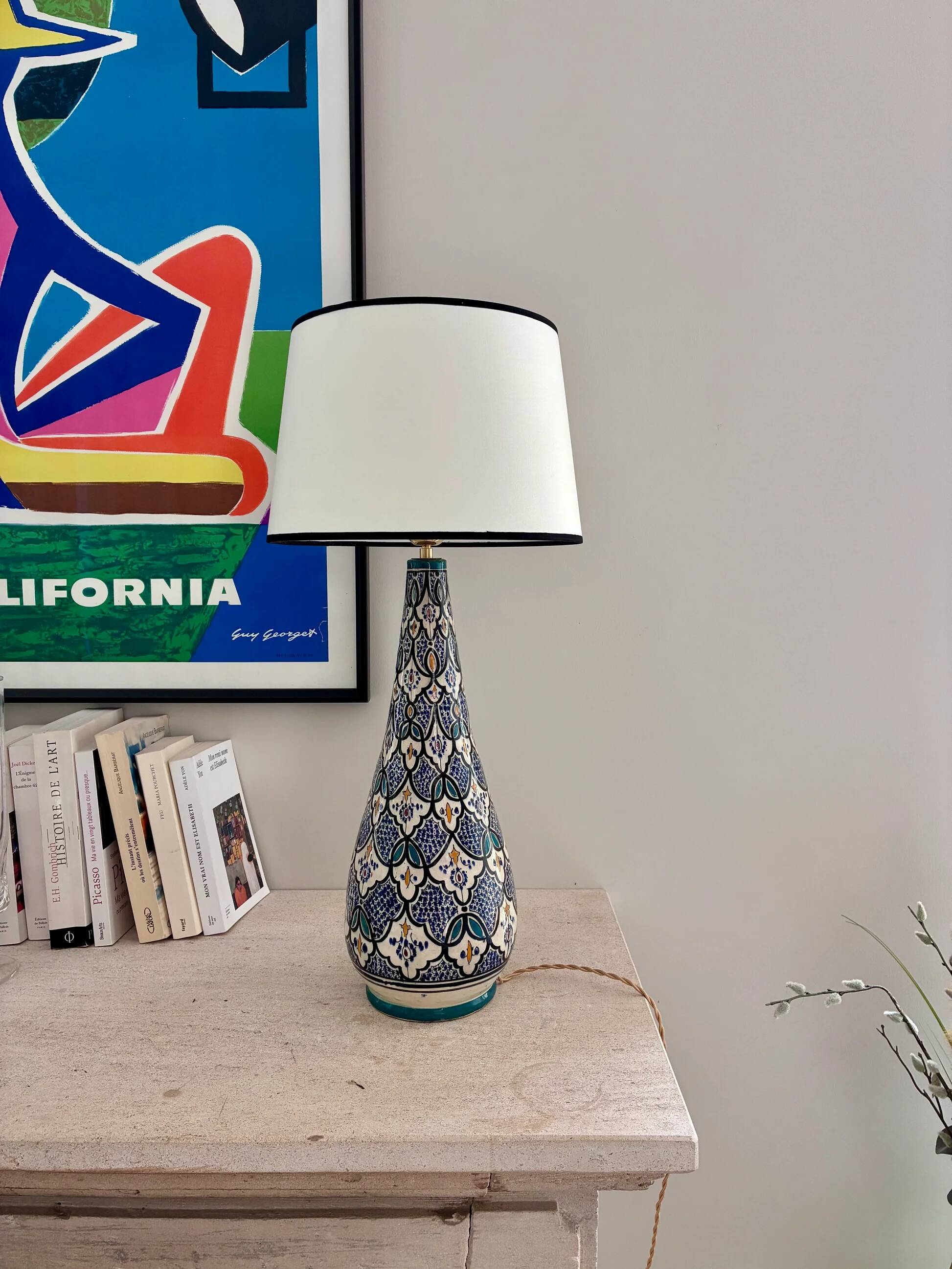 Large Moroccan lamp in glazed ceramic - 1970.