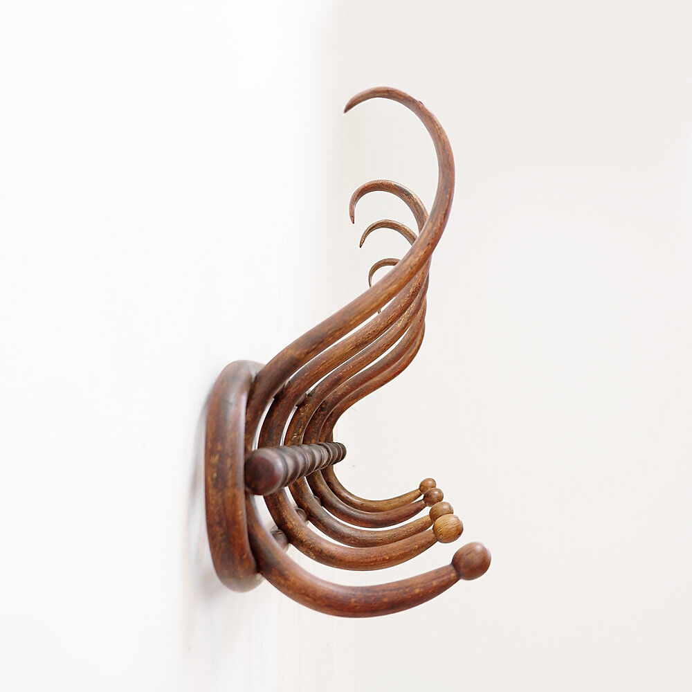 Curved wooden wall coat rack - Early 20th century