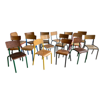 Lot de 15 chaises industrielles école dépareillées vintage mullca tube & bois