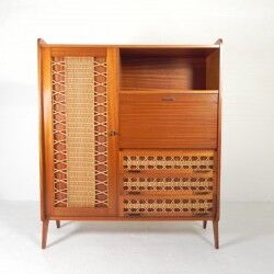 Vintage buffet, rattan and wood secretary from the 1960s.