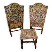 Pair of antique armchairs in Henri II / Neo-Renaissance style + footrest