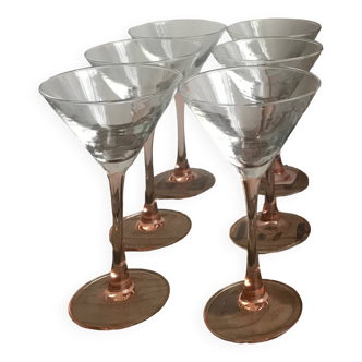 6 pink luminarc martini/cocktail glasses