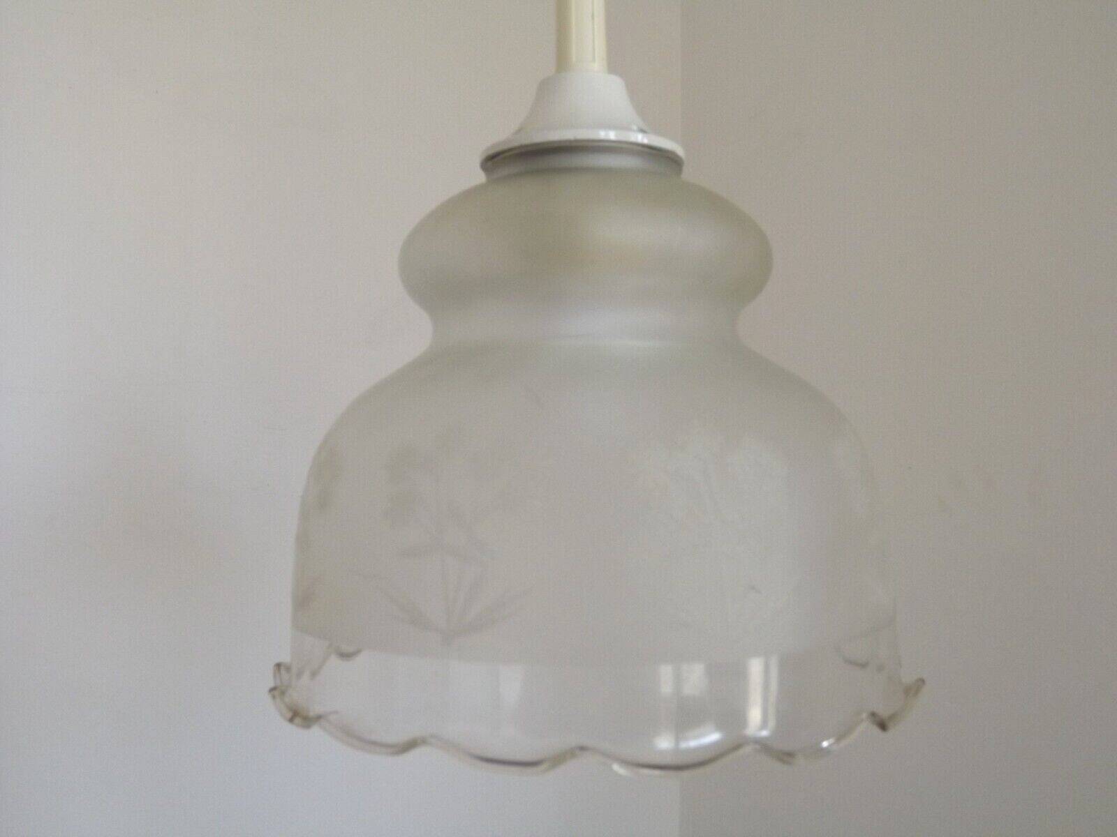 Vintage French pendant ceiling light in white glass decorated with flowers 4722