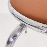 Set of 3 chrome stools with cognac leather seating, 1960's