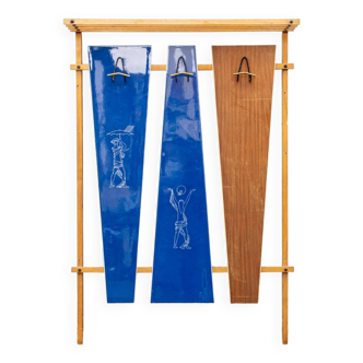 Portemanteau sur pied en bois, formica et métal, Italie 1950