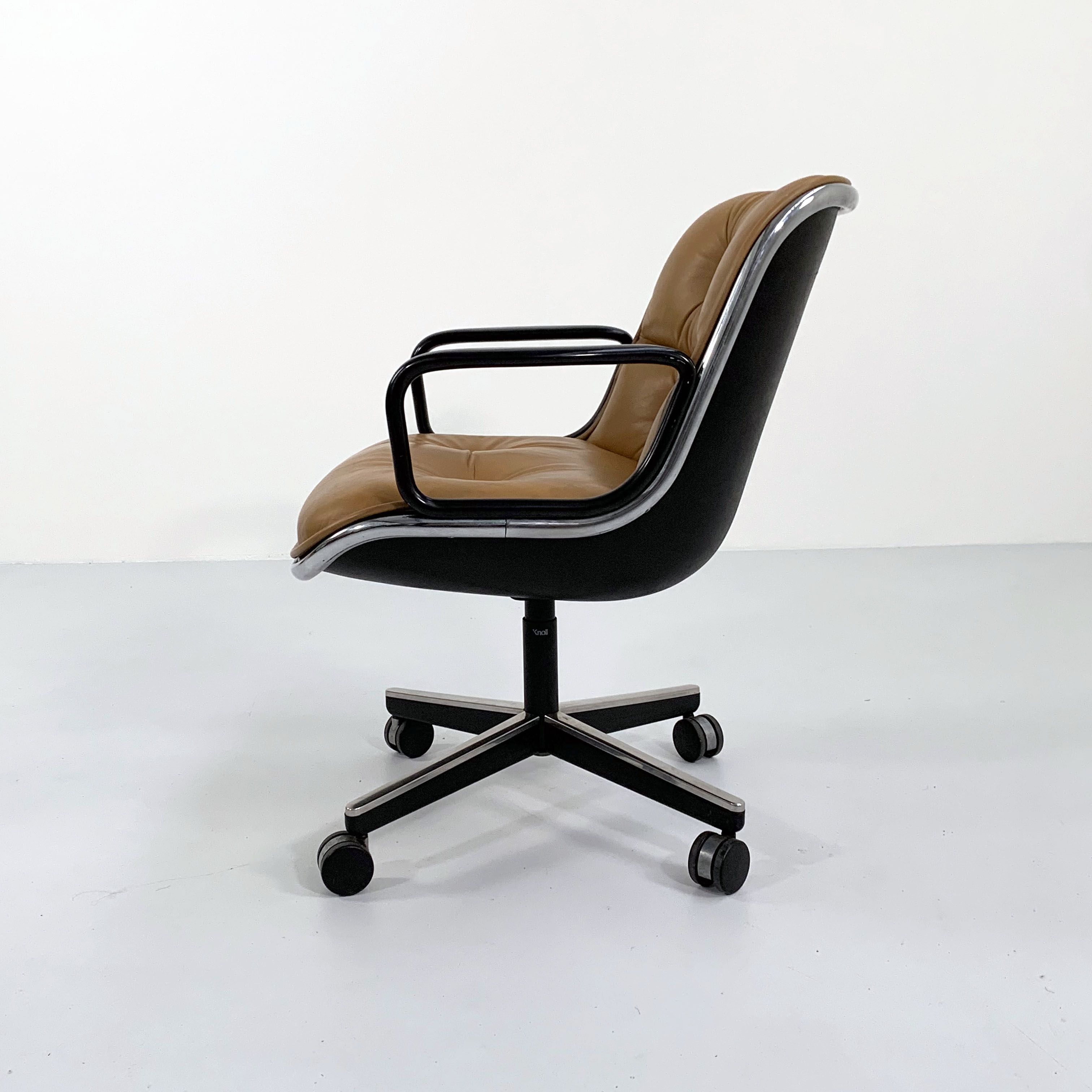 Office chair on camel leather wheels by Charles Pollock for Knoll, 1970