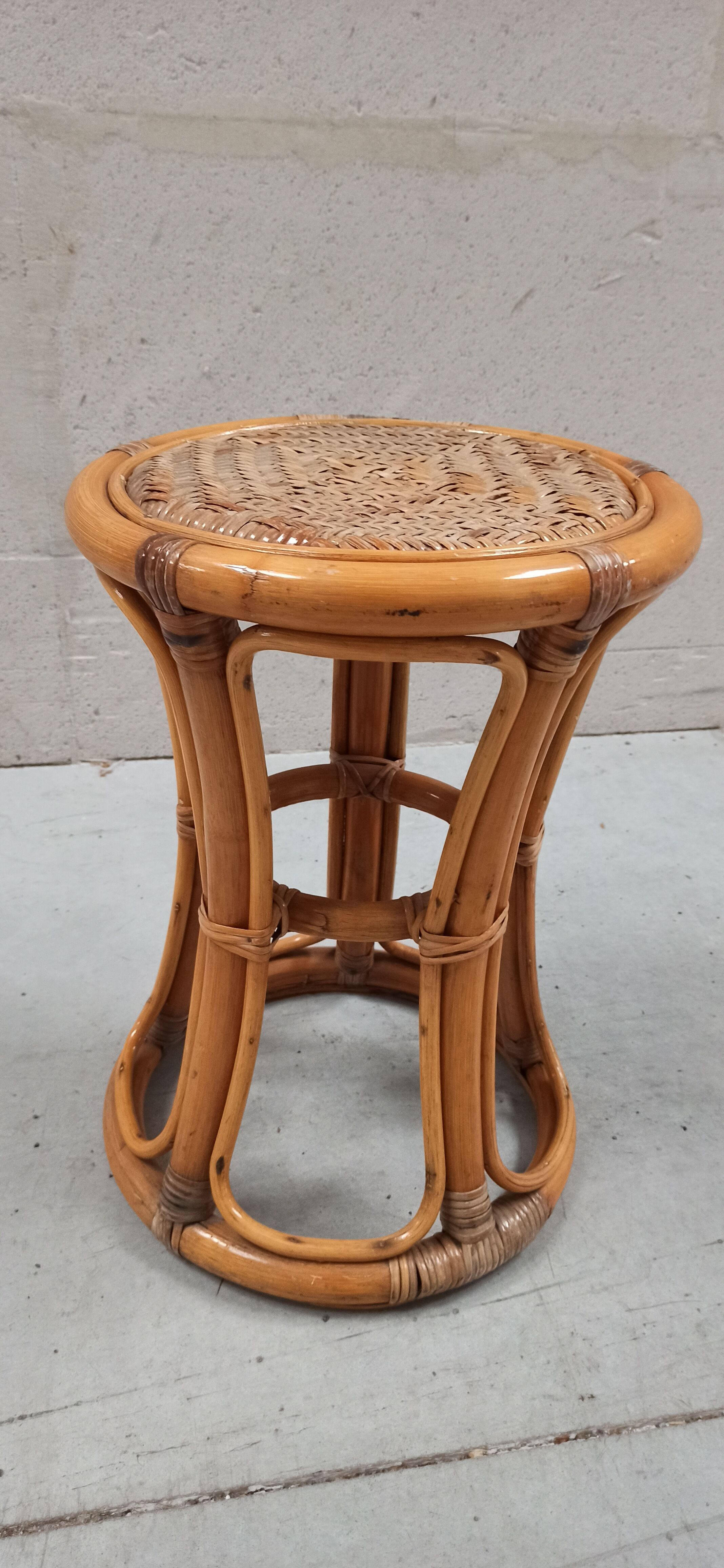Bamboo and rattan stool, 70's