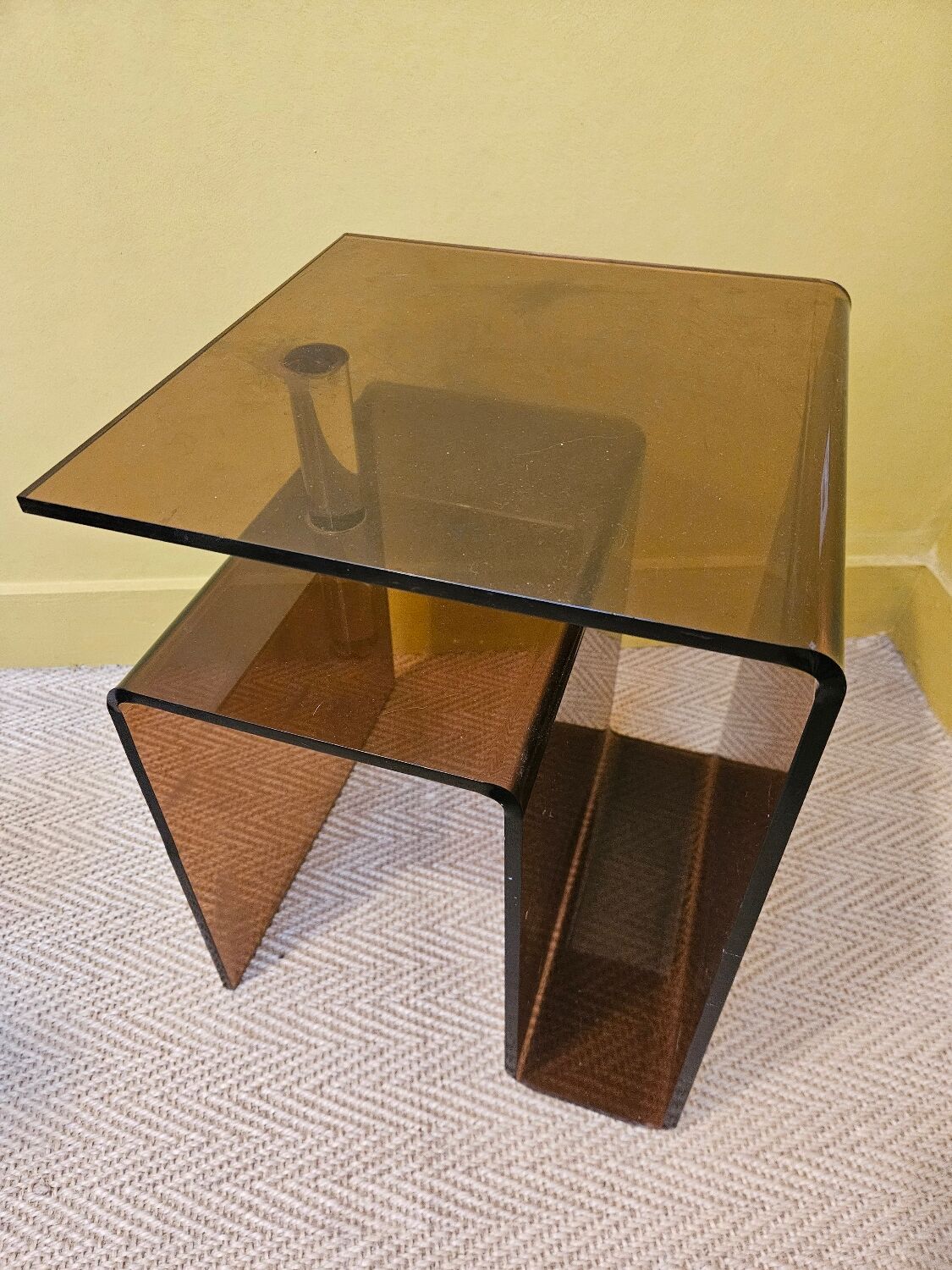 Smoked plexiglass side table signed Michel Dumas for Roche