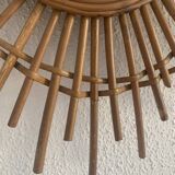 Miroir vintage 1960 soleil étoile asymétrique rotin osier - 52 cm