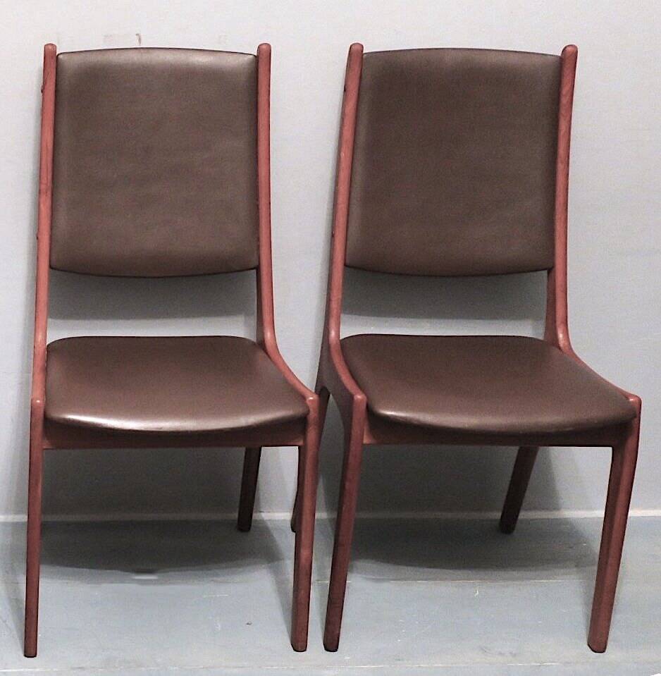 Pair of K S Mobler dining chairs in teak and leather, Denmark 1960s