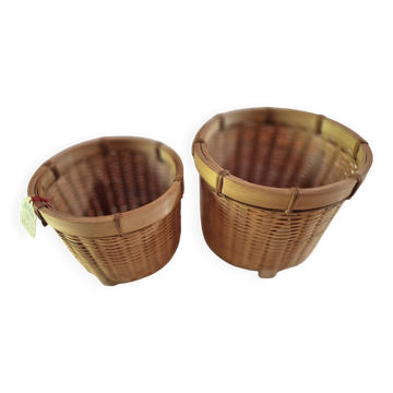 set of 2 flower pot covers made of new vintage bamboo rattan