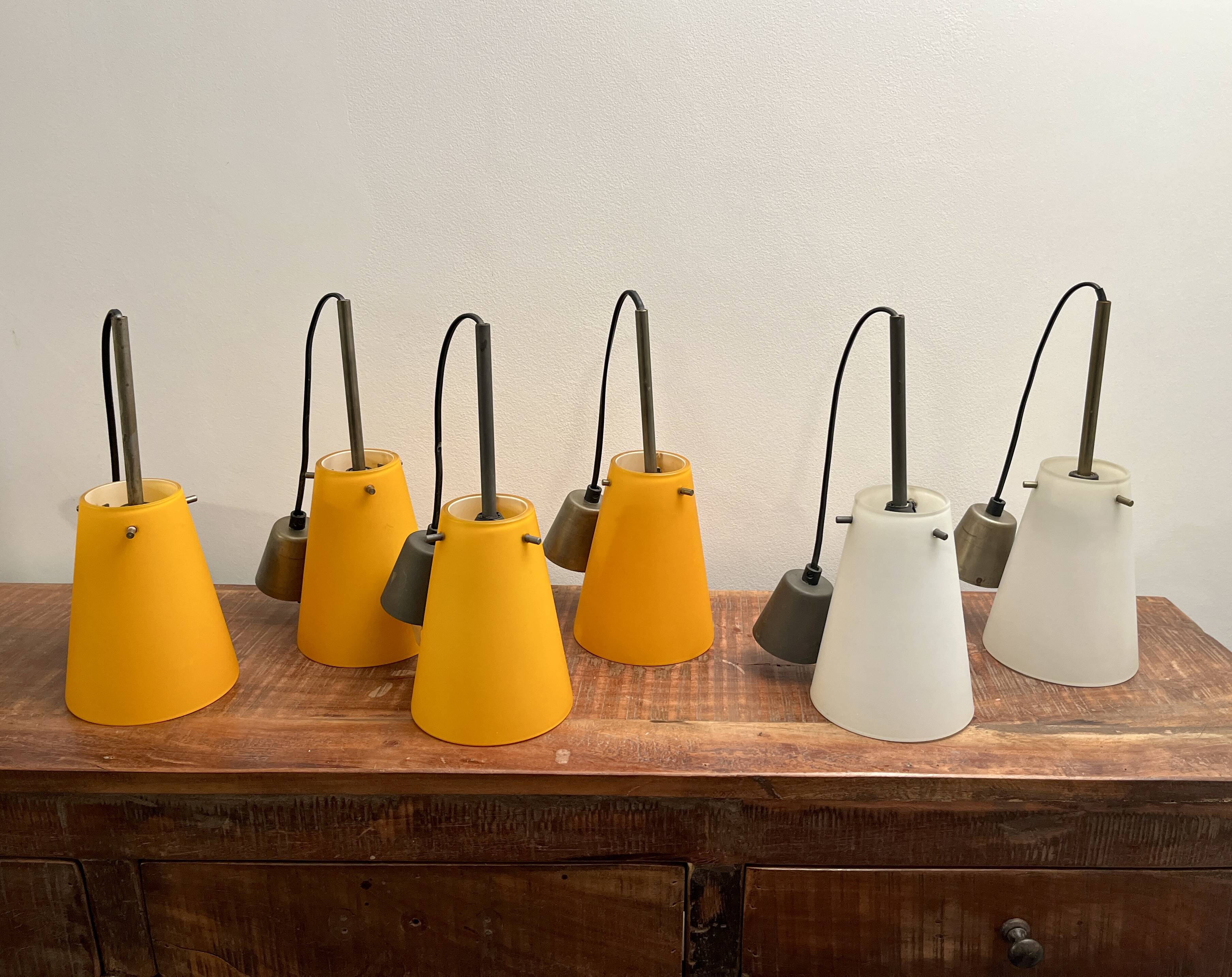 Orange and white glass pendant lights, 1970s