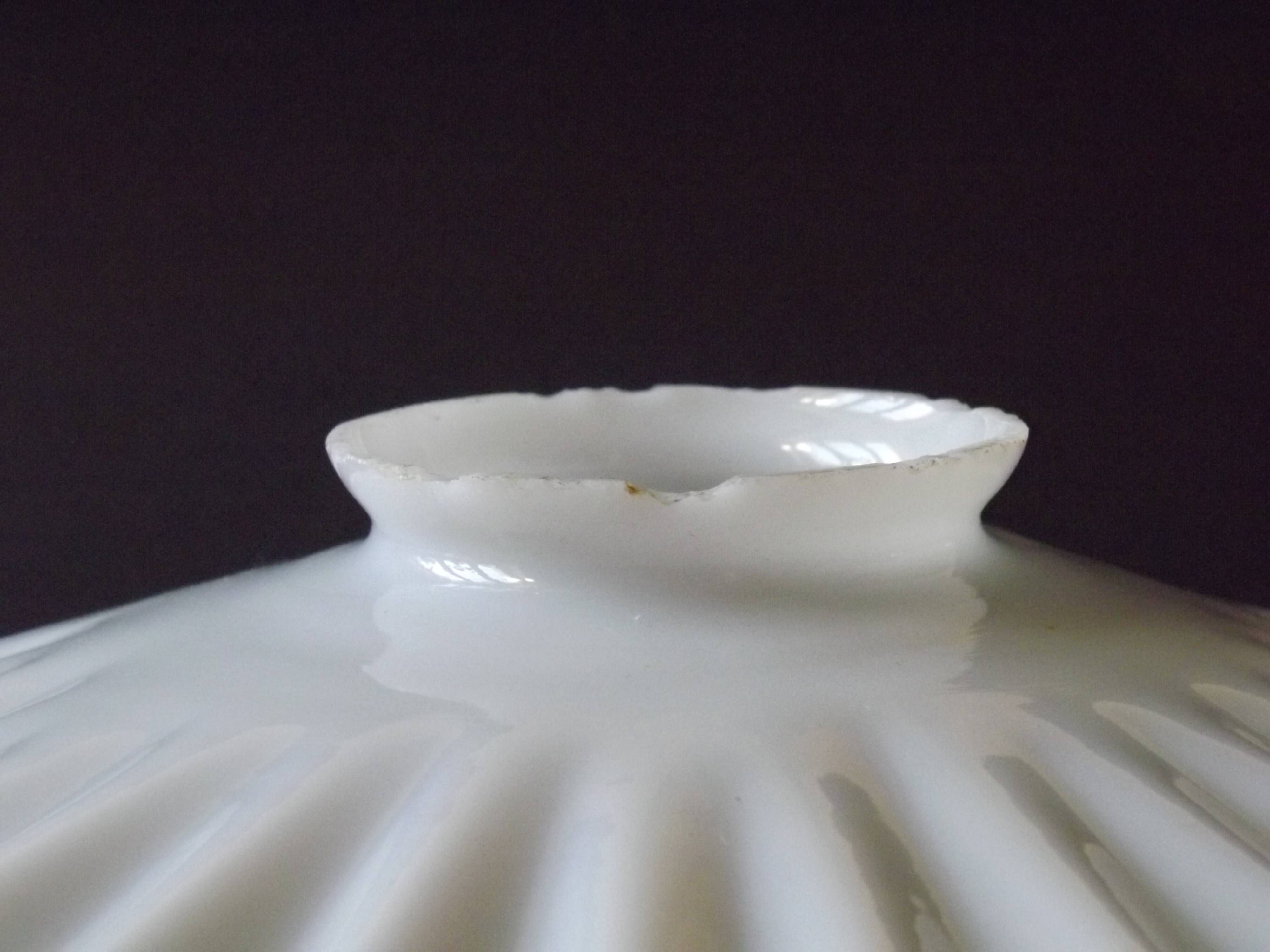French Vintage 1930s Art Deco White Opaline Glass Pleated Lamp Shade