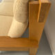 Three-seater canapé in solid oak with Scandinavian design fabric from the 1970s.