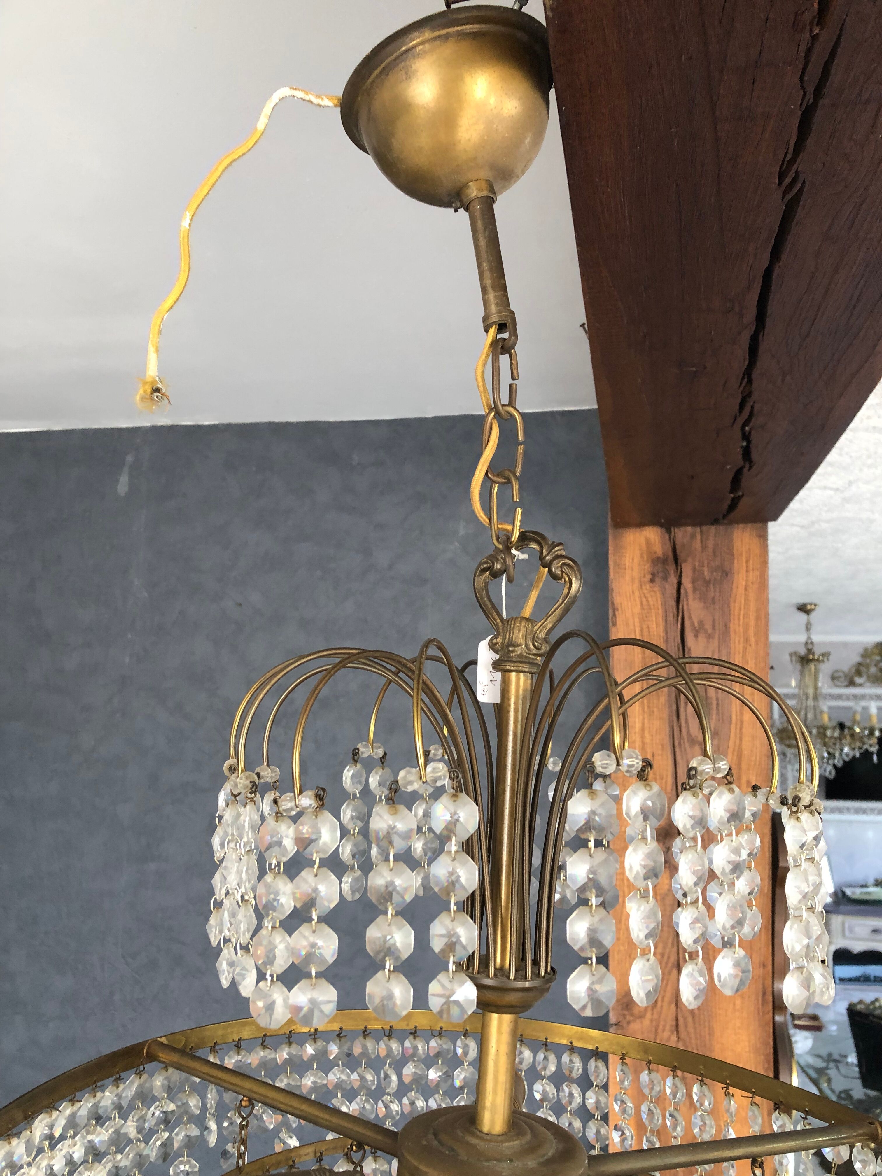 Lustre suspension métal dore et cristal