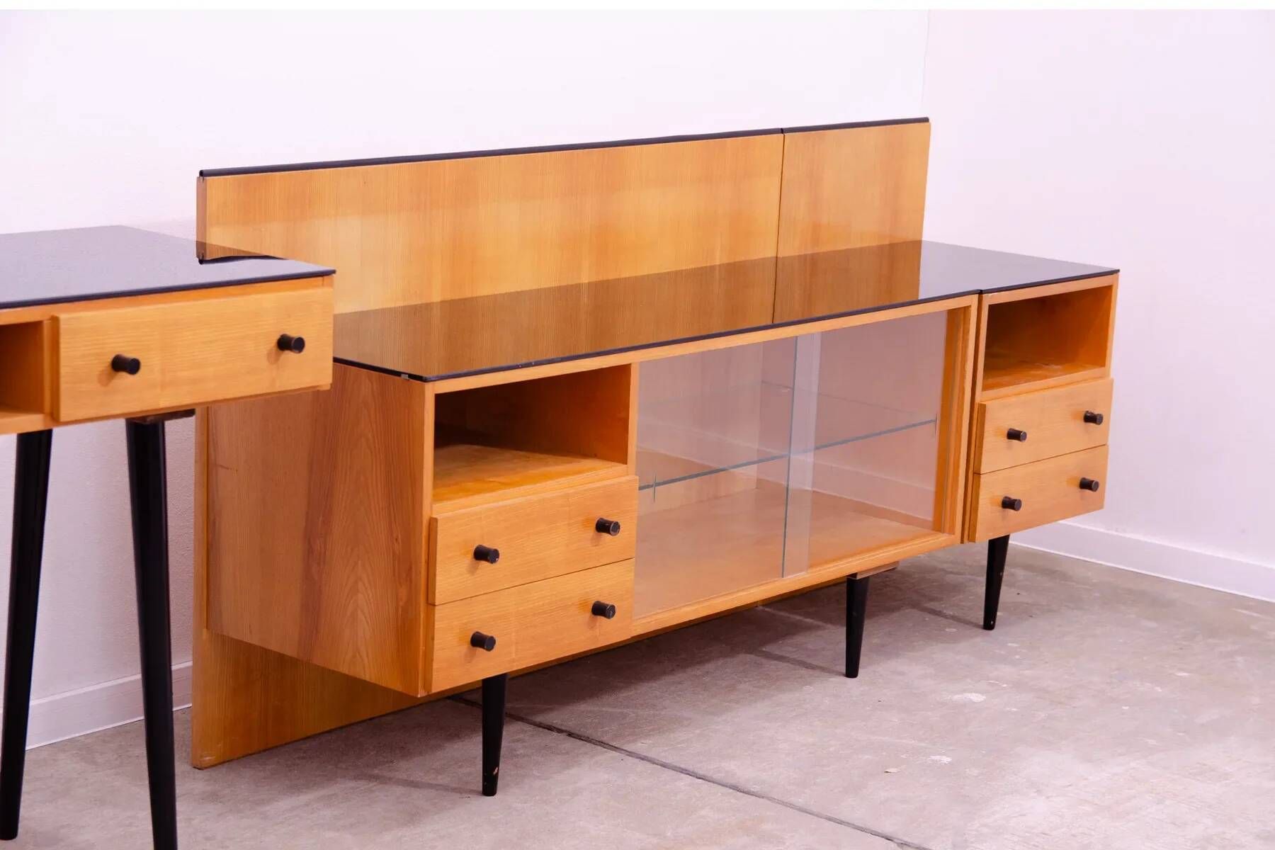 Mid-century glazed cabinet bookcase by Mojmír Požár