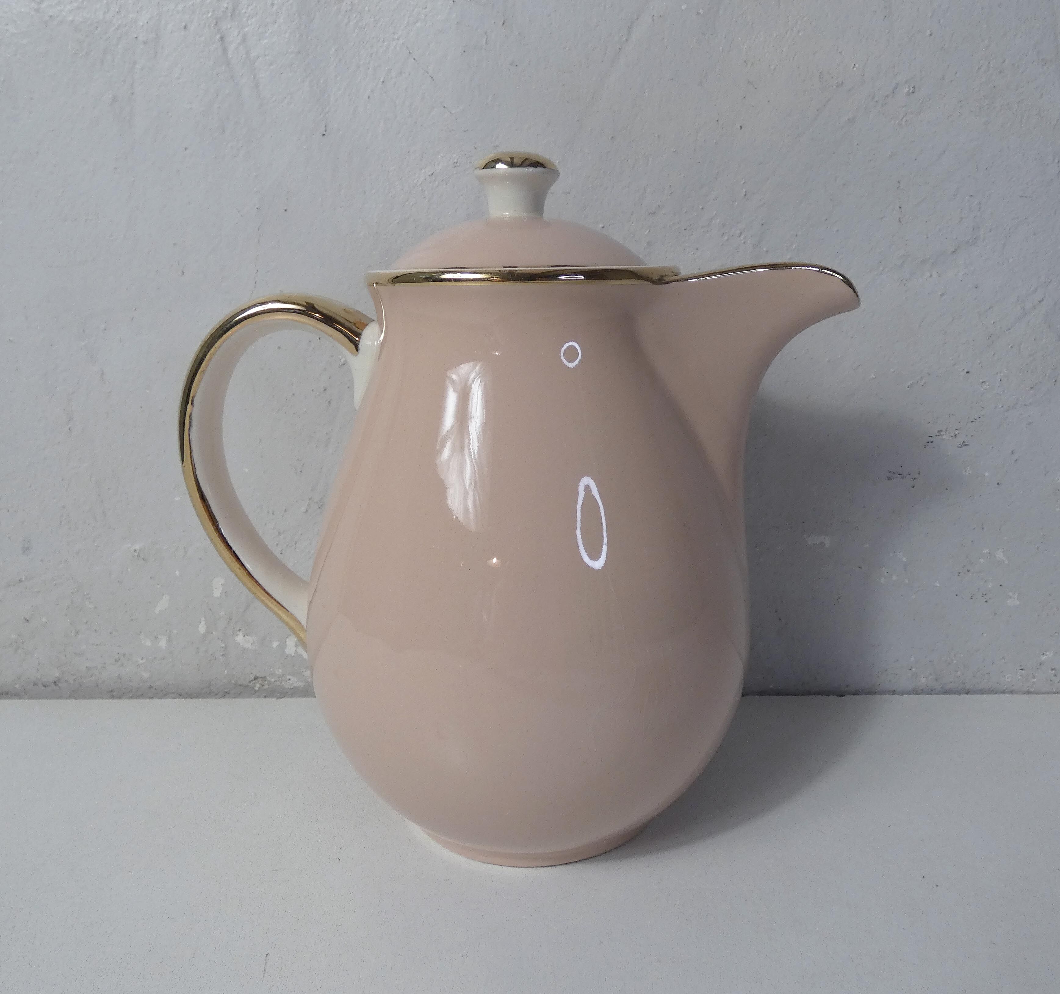 Villeroy & Boch teapot pink and gold signed Lucien Engel