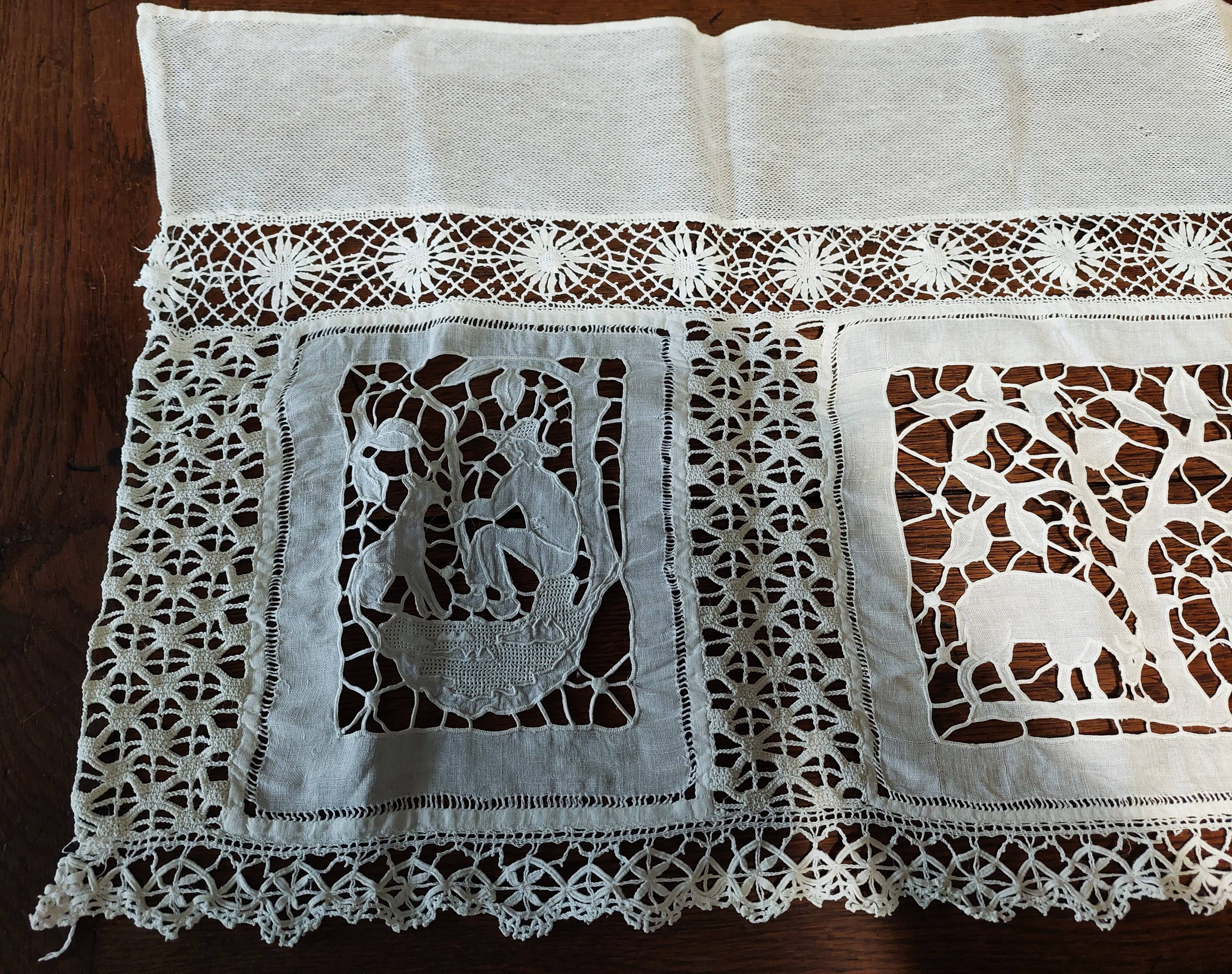 White cotton lace embroidery shelf or fireplace border