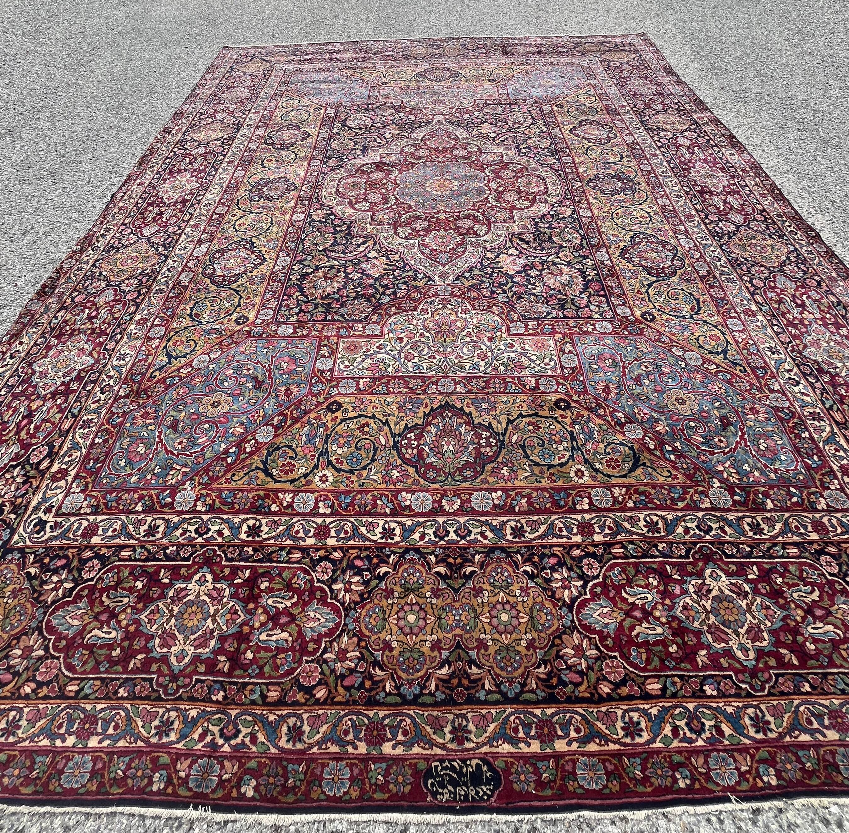 Large Antique Iranian Oriental Rug: Yazd: 4.45 X 3.30 Meters