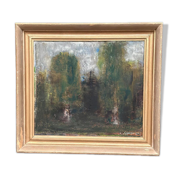 Huile sur panneau d'origine suédoise – « Forêt » par Anders Liljeqvist – Signé