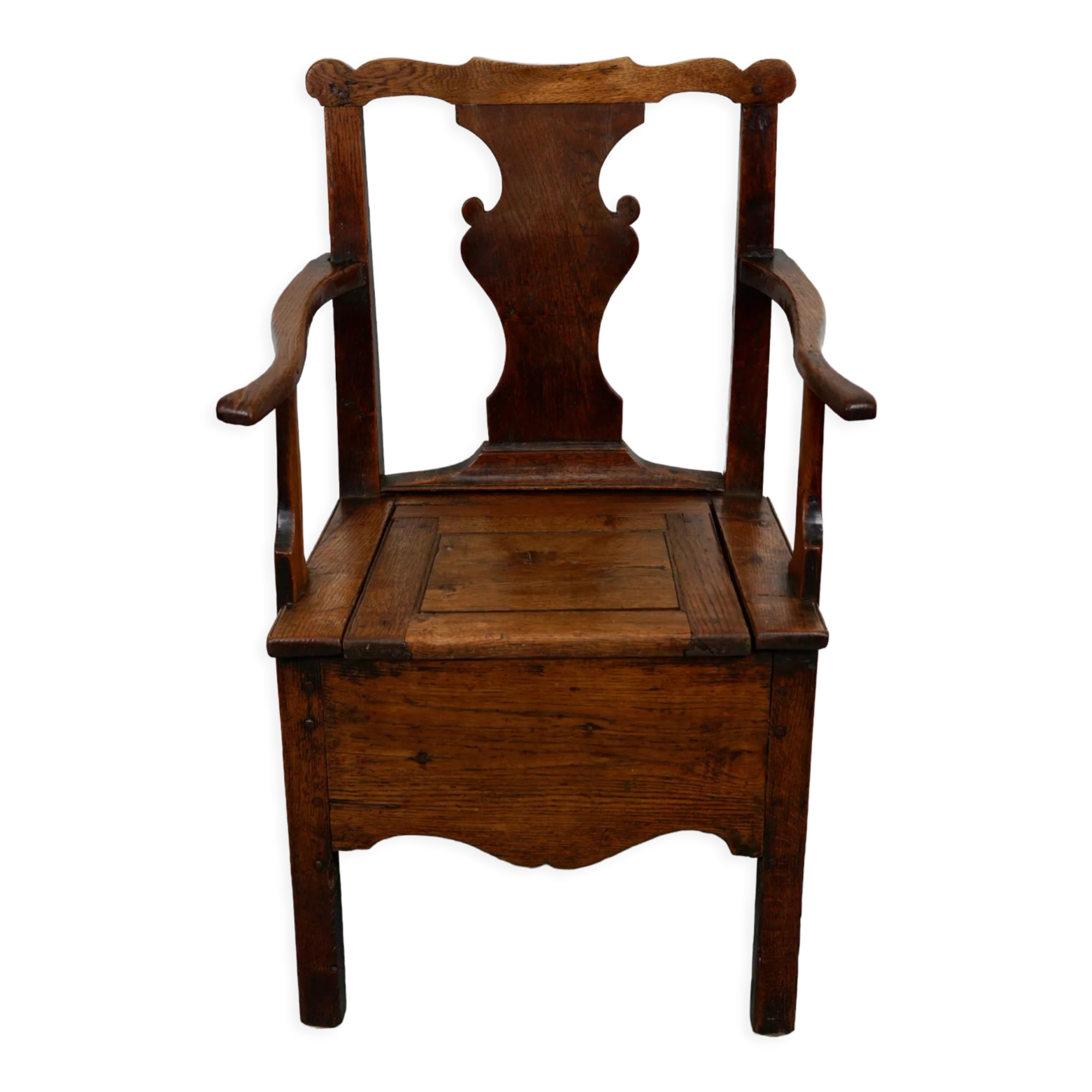 Antique english oak commode chair 18th century