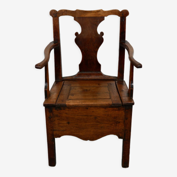 Antique english oak commode chair 18th century