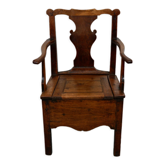 Antique english oak commode chair 18th century