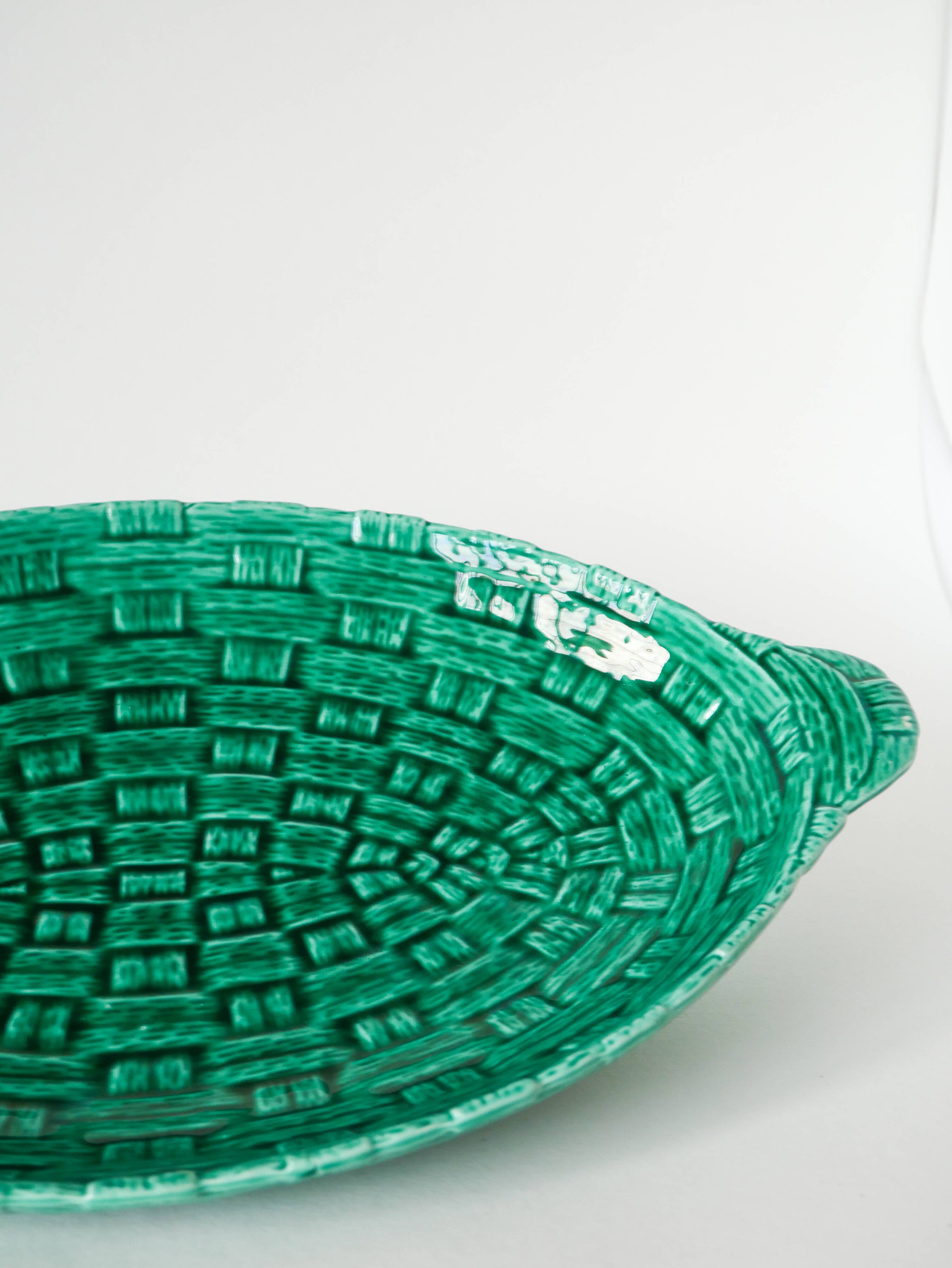 Large slip dish, green woven bamboo model, 1970